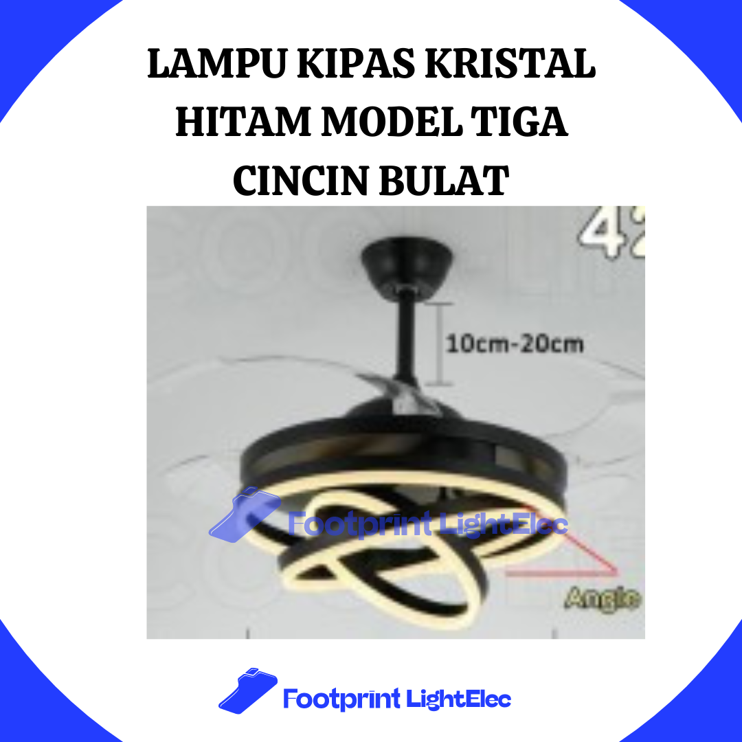 Lampu Kipas Kristal Hitam Model Tiga Cincin Bulat